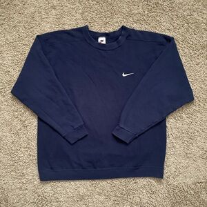 Vintage 90s Nike Crewneck Sweatshirt Adult L Navy Swoosh White Tag Made In USA